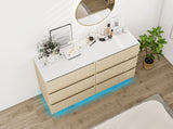 Fluted 6 Drawers Dresser ,Double Dresser Chest of Drawers, 47.24" Modern Chest of Drawers with LED W688P194155