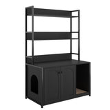 ZUN Large Cat Litter Box Enclosure Shelf Storage, Hidden Cat Washroom Furniture, Wooden Cat House 81586138