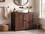2-Door 2-Shelf MDF Washbasin Cabinet with Melamine Finish 23.55*11.69*23.62in Walnut 24541624