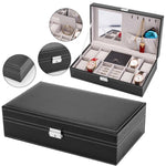 ZUN Jewelry Box 8 Slots Watch Organizer Storage Case with Lock and Mirror for Men Women Black 92598944