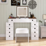 ZUN Vanity Desk with Dimmable LED Light with 10 Drawers, Makeup Table with Flip Up Mirror for W760P206128