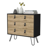 ZUN Black and Macadamia 3-Drawer Dresser B062P175199