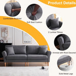 ZUN 214*83*86cm American Style With Copper Nails, Burlap, Solid Wood Legs, Indoor Double Sofa, Dark Gray 55536671