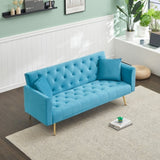 71 inch convertible love seat sofa, American retro, light blue velvet, suitable for small living W1658P191740