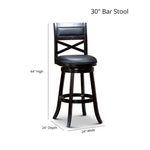 ZUN 30" Bar Height X-Back Swivel Stool, Weathered Gray Finish, Black Leather Seat B04660725