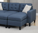 ZUN Reversible 3pc Sectional Sofa Set Navy Tufted Polyfiber Wood Legs Chaise Sofa Ottoman Pillows B01149073