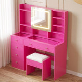 Barbie Pink Textured Particle Board with Melamine Laminate, Tempered Glass Top, Five-Drawer Dressing 78912246