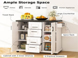 White Kitchen Island Cart with 4 Drawers & 2 Cabinets, 5 Universal Casters with Brakes 15467944
