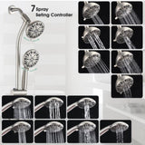 Drill-Free Stainless Steel Slide Bar Combo Rain Showerhead 7-Setting Hand, Dual Shower Head Spa W121947649