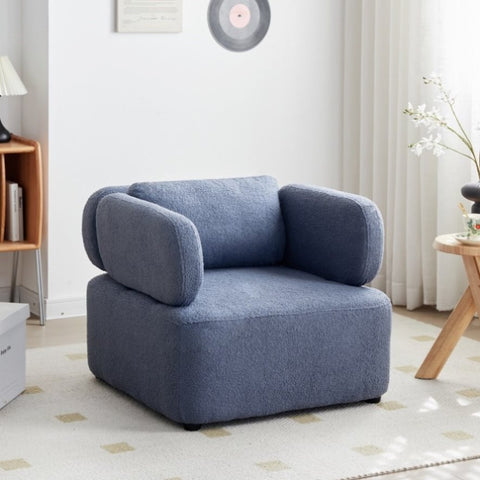 ZUN Mid Century Accent Chair with Thickened Cushions Teddy Velvet Reading Armchair with Pillow 04934799