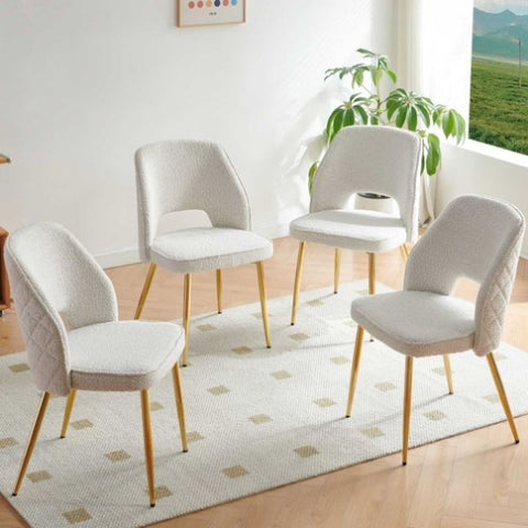 ZUN Off White Faux Fur Dining Chairs with Metal Legs and Hollow Back Upholstered Dining Chairs Set of 4 W1516P155020
