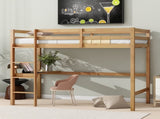 Twin High Loft Bed, Rubber Wood Loft Bed with Safety Guardrail, built-in desk, ladder,White Oak W504P206980