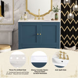 30'' Bathroom Vanity with Ceramic Sink Combo, Modern Freestanding Storage Cabinet with Gold Handles, N710P228365C
