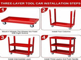 Upgrade 3-Tier Rolling Tool Cart with Lockable Wheels, Heavy Duty Steel Utility Cart, Kitchen Cart 76361782