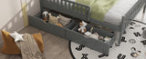 Twin Size Wood Platform Bed with Guardrails on Both Sides and Two Storage Drawers, Gray N733P172696E