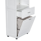 ZUN Tall Bathroom Cabinet with Laundry Basket, Large Space Tilt-Out Laundry Hamper and Upper 38181929