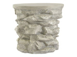Grey Round Faux Stacked Stone MGO Side Table, Pre-Assembled Non-KD Accent End Table, 80 LBS Weight N770P473008G