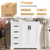 36" Modern Bathroom Vanity with Ceramic Sink, Soft-Close Door, Adjustable Shelf & 3 Drawers, Ample N729P280194K