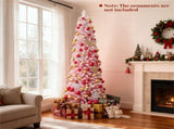 7ft Pink Pencil Christmas Tree, 527 Snow-Flocked Tips, 180 Warm White LEDs w/ 28282556