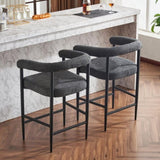 Modern Upholstered Bar Stools Set of 2, Boucle Fabric Counter Height Chairs with Metal Frame & W1901P264275
