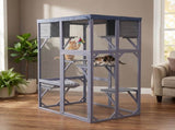 Outdoor Wooden Catio Multi-functional Cat Enclosure, 4 Platforms & 2 Napping Houses, 2 Strong Locks, W3166P476669