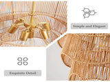 Handwoven Paper Rattan Boho Chandelier with 7-Light E26 Base, 60cm Adjustable Height Wave Pendant W1367P461037