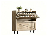 2-Drawer Barn Door Shoe Cabinet with Side Panel Countertop Melamine Board Embossed MDF Shoe Cabinet 19396137