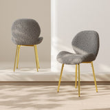 Modern minimalist grey teddy velvet Dining Chairs Set of 2 with sturdy gold metal legs and W1727P251125