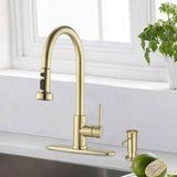 Stainless Steel Pull Down Kitchen Faucet with Soap Dispenser Brushed Gold JYBB41202BG