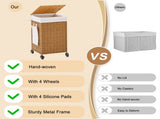 78L Laundry Hamper with Lid and Wheels, Woven Rattan Rolling Laundry Hamper 70463493