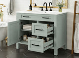 30" Sage Green Bathroom Vanity with Ceramic Sink, Solid Wood Frame, 2 Drawers, 1 N729P338555S