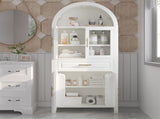 71" Tall Arched Kitchen Pantry Cabinet with Glass Door, Farmhouse Storage Pantry Cabinet with W2917P384735