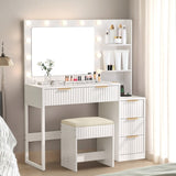 White particleboard with a melamine finish, 5-drawer, 2-shelf dressing table set with 11 three-tone 87445404