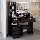 41" Large Size Left Drawer Desktop Vanity TableCushioned Stool, Extra Large Touch Control LED W3258P296794