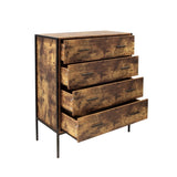 Industrial Style 4 Drawer Dresser,Rustic Brown Wood Storage Dresser Clothes Organizer with Sturdy W141260282