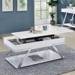 ZUN Contemporary Style White 1pc Coffee Table Lift Top Design High Gloss Finish Chrome Frame Living Room B011P207454