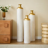 Floor metal vase modern style decoration droplet shaped white metal vase 3-piece set gorgeous W2796P290480