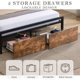 ZUN Queen Size Bed Frame with Storage Headboard and 2 Drawers, LED Lights Bed with Charging Station, W1916126253