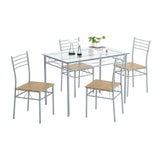 ZUN [110 x 70 x 76cm] Iron Glass Dining Table and Chairs Silver One Table and Four Chairs MDF Cushion 95820991