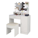 ZUN Large Vanity Set with 10 LED Bulbs, Makeup Table with Cushioned Stool, 3 Storage Shelves 1 Drawer 1 73717191