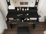 Makeup Vanity Desk with 9 Hollywood Bulbs,with a large mirror, featuring 4 drawers and 1 open W509P556493