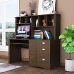 ZUN Home Office Computer Desk with Hutch,Walnut 07162933