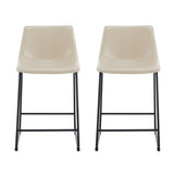 ZUN (Set of 2) Vintage Style 24-Inch Armless Industrial Faux Leather Counter Stool with Metal Legs and N780P170743C