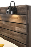 ZUN 1pc Rustic Style Butcher Block Finish Weathered Brown Finish Full Size Bed w/ Lamp Wooden Bedroom B011P230853