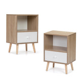 Mid-Century Wood Nightstand Set of 2, Bed Sofa Side Table with Drawer and Shelf, Modern End Table W2181P147509