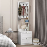 2-in-1 Coat Rack and Nightstand,Wood Bedside/Entryway Storage Organizer with Drawer & Hooks, W331P280719