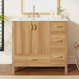 36" Wood Bathroom Vanity with Solid Wood Frame, 2 Soft Close Doors, 4Soft Close Drawers, Adjustable N729P321351N