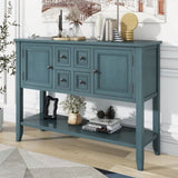 Series Ample Storage Vintage Console Table with Four Small Drawers and Bottom Shelf for Living 11248622