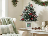 2 Pack 3FT Pre-Lit Snow Flocked Christmas Trees, Green PVC PE Pine Needle Foliage with 264 Tips, Red 09524057