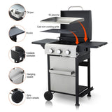 ZUN 3-Burner Propane Gas BBQ Grill, SS Plancha, 36900BTU Output With Wire Enamel Cooking Grids For W2938P208388